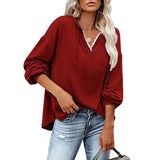 Women's V-neck lace hoodie sweatshirt with long sleeves