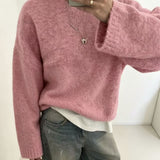 Loose-fit women's solid-colour knitted sweater – Soft and easy to wear
