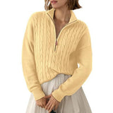 Women's half-zip high-neck sweater - Retro and comfortable