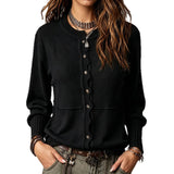 Women's Button-Up Casual Cardigan with Crew Neck – Comfortable Style for Everyday Wear