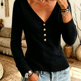 Women's Simple V-Neck Knit Sweater – A Comfortable and Elegant Autumn-Winter Style