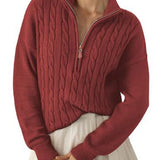 Women's half-zip high-neck sweater - Retro and comfortable