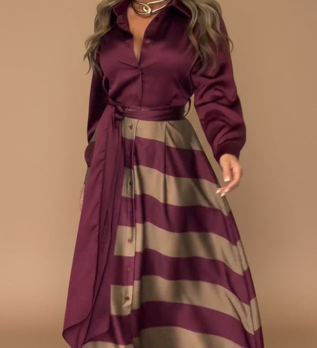 Mila | Striped Long Dress with Lace