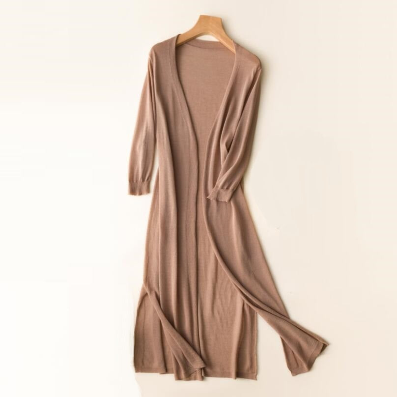 Lightweight Open Long Cardigan for Women with 3/4 Sleeves