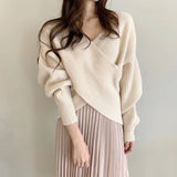 Women's wrap V-neck sweater with open shoulders - Soft and modern