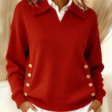Women's Buttoned Polo-Neck Sweater – Simple and Elegant