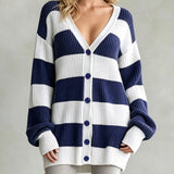 Women's striped knitted cardigan coat - Soft and comfortable