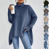 Irregular Turtleneck Sweater for Women – Loose Knitted Sweater with Long Sleeves