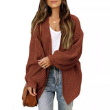 Women's chunky knit coatigan – Comfortable oversized style with lantern sleeves