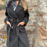 Women's Lace-Up Cardigan – Casual Long Sleeve Wool Blend Jacket with Lapels and Pockets