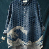 Delphine | Women's Deep Sea Wave Print Casual Shirt