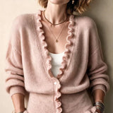 Women's cardigan with V-neck and frill hem - Soft and feminine