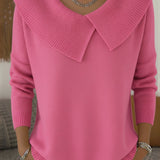 Ribbed Collar Knitted Sweater for Women – Elegant Long Sleeve Sweater
