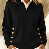 Women's Buttoned Polo-Neck Sweater – Simple and Elegant