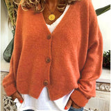 Women's Knitted Buttoned Cardigan with Soft Elegant V-Neck