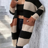 Women's loose-fit striped long-sleeve cardigan – A casual and comfortable style, available in three colours