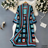 Elegant long coloured cardigan for women - Open knit