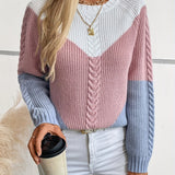 Women's cable-knit colour-block sweater - Soft and colourful