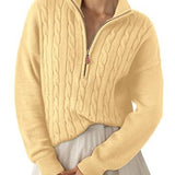 Women's half-zip high-neck sweater - Retro and comfortable