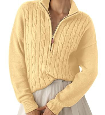 Women's half-zip high-neck sweater - Retro and comfortable