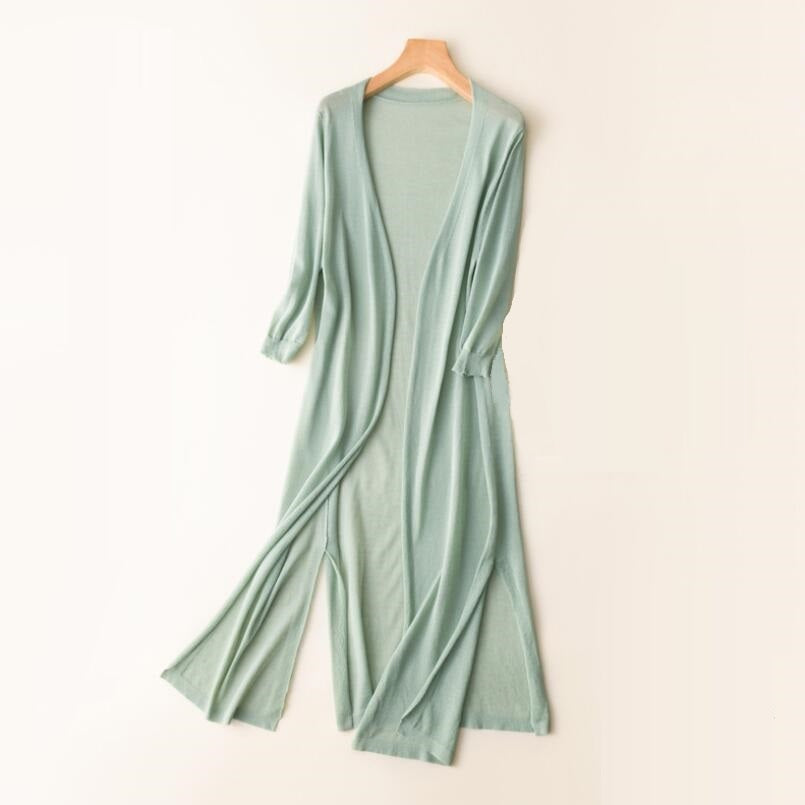 Lightweight Open Long Cardigan for Women with 3/4 Sleeves