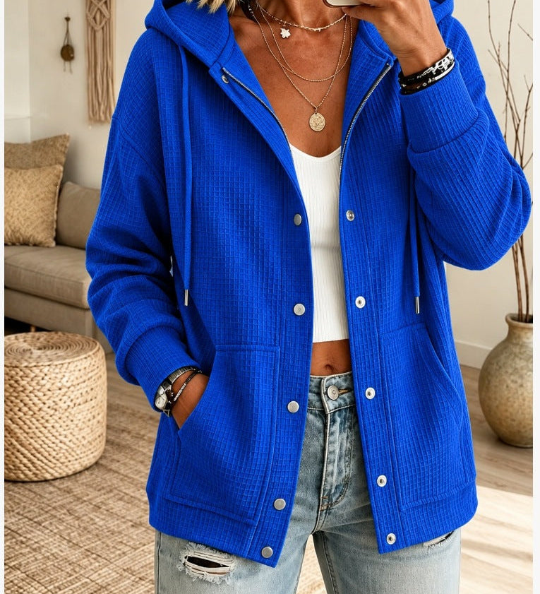 Women's Hooded Cardigan with Drawstring - Casual and Comfortable