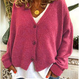 Women's Knitted Buttoned Cardigan with Soft Elegant V-Neck