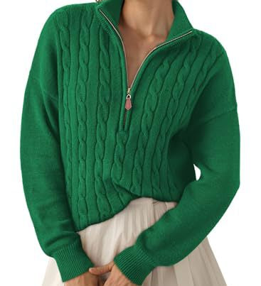 Women's half-zip high-neck sweater - Retro and comfortable
