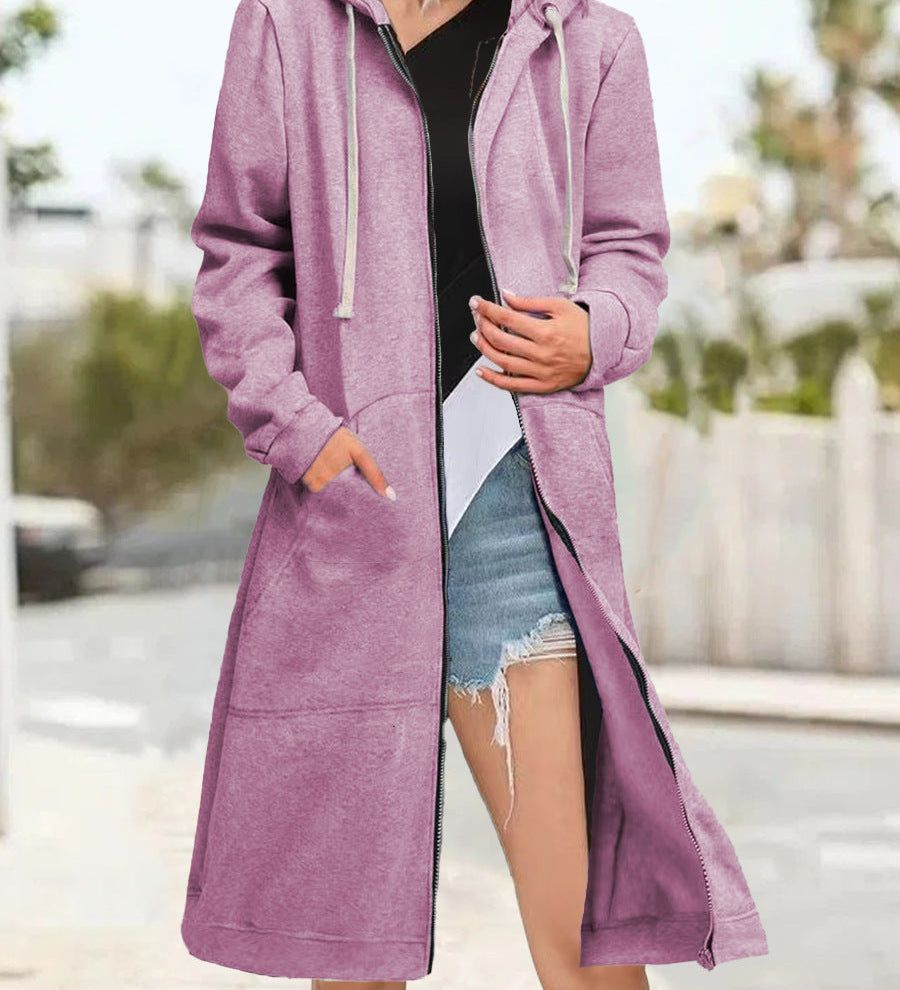 Multicoloured Oversized Women's Cardigan with Zip and Soft Hood