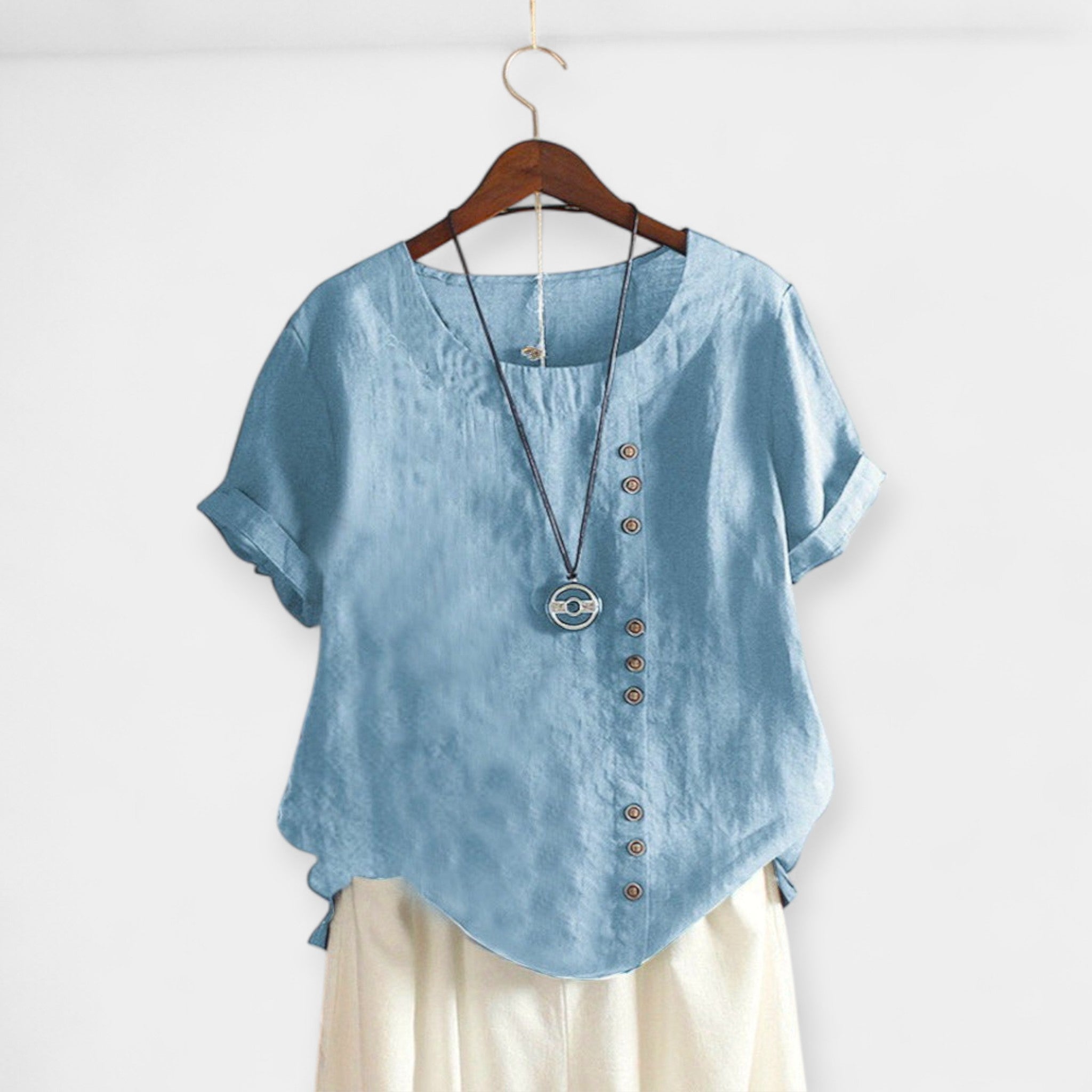 Sand | Button and Short Sleeved Blouse