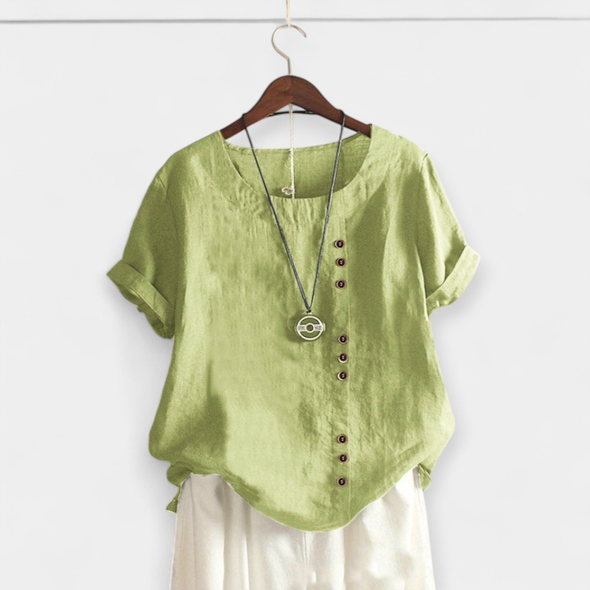 Sand | Button and Short Sleeved Blouse