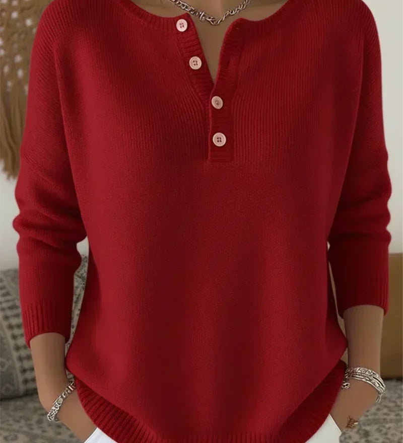 Women's buttoned Henley sweater – Soft and casual