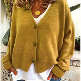 Women's Knitted Buttoned Cardigan with Soft Elegant V-Neck