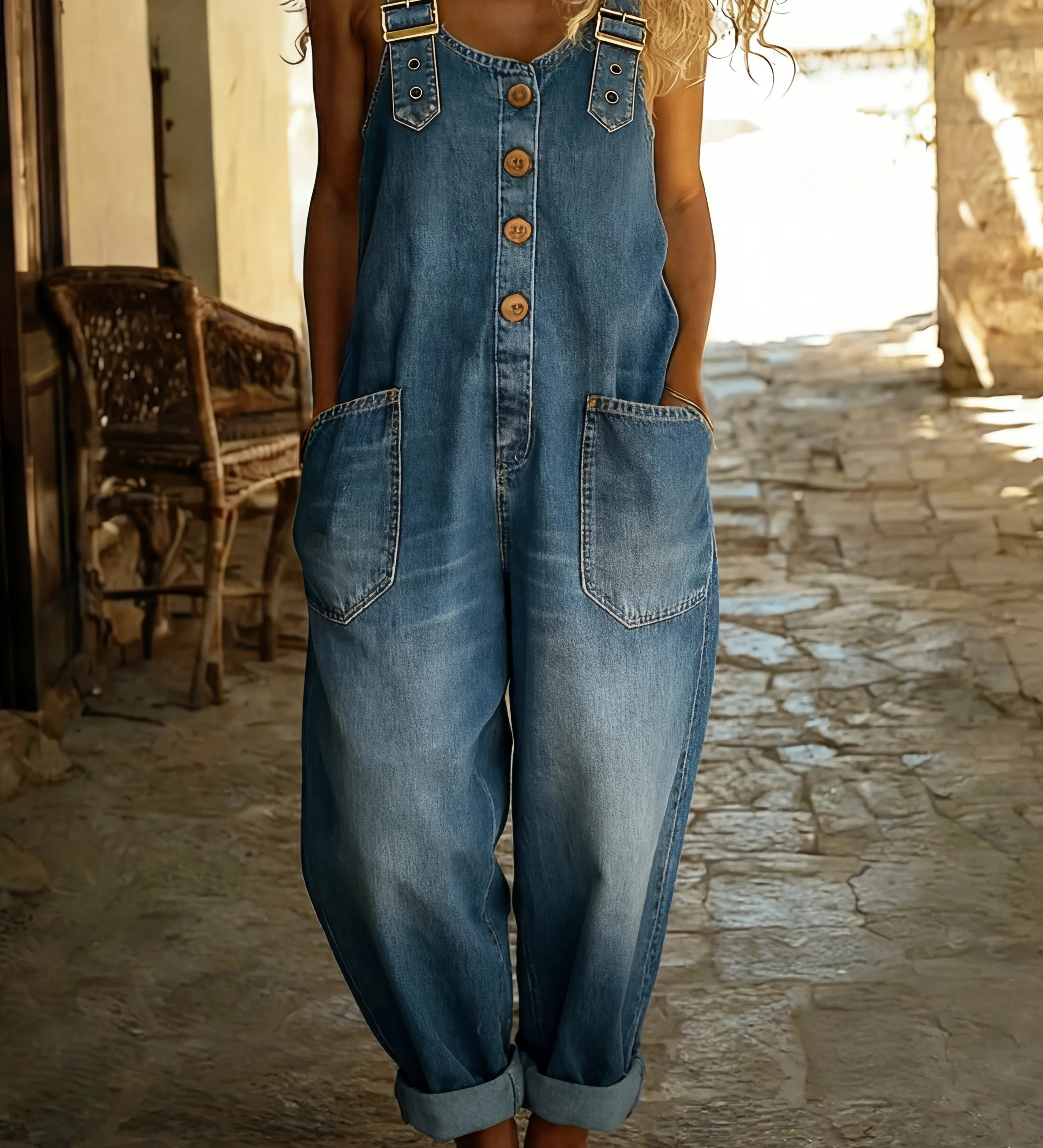Rocio - Lahe denim jumpsuit with adjustable buckle