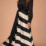 Mila | Striped Long Dress with Lace