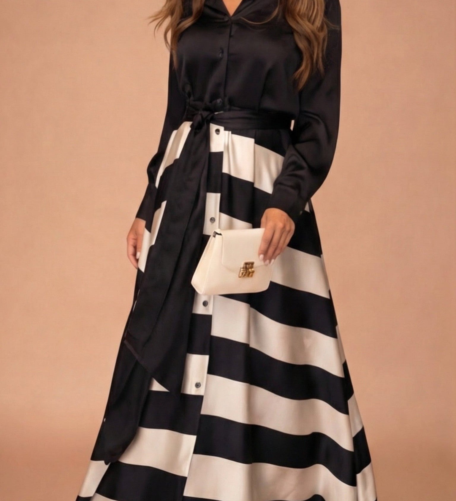 Mila | Striped Long Dress with Lace
