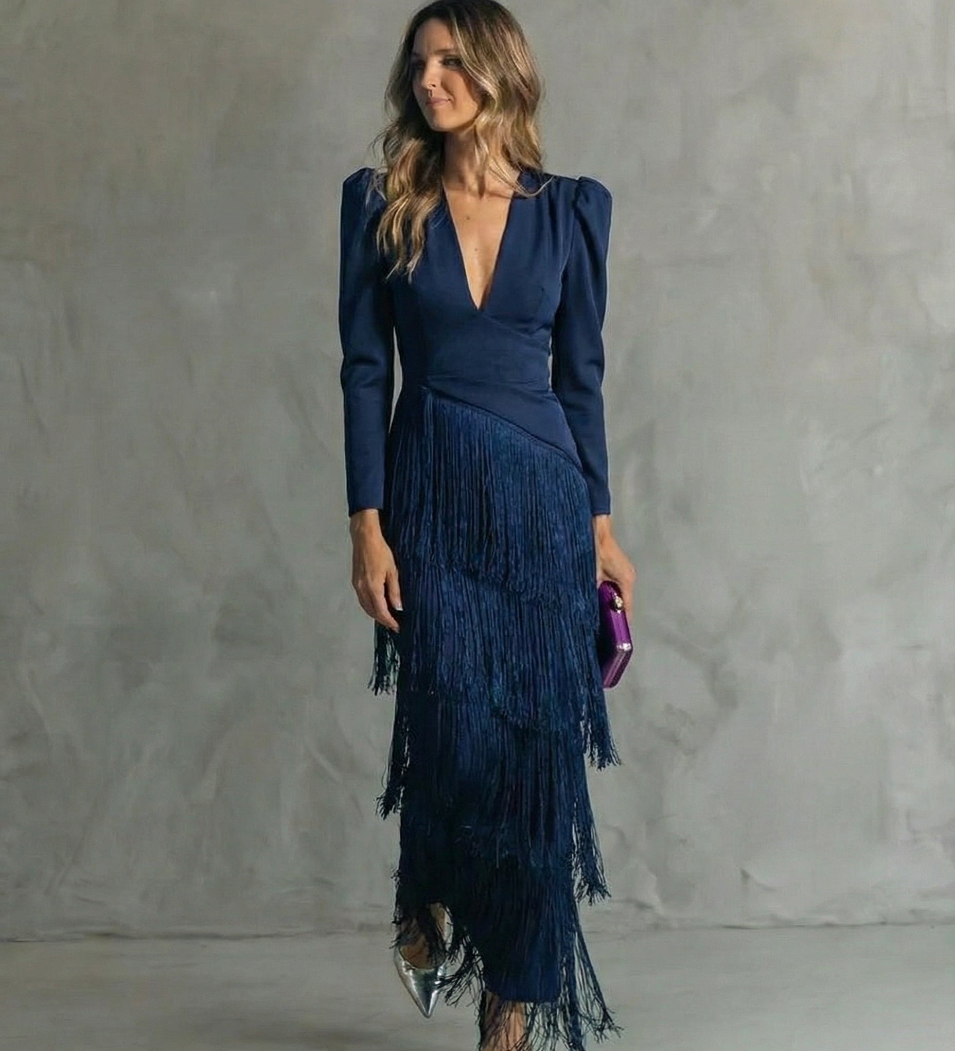 Chiara | Elegant Dress with Fringe Sleeves