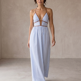 Laurina | Long Striped Dress with Cut-out Neckline