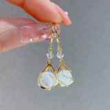 Gold Drop Earrings with White Opal