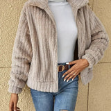 Women's Winter Zip-Up Cardigan with Long Ribbed Fleece Sleeves