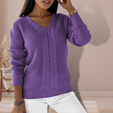 Women's V-Neck Sweater in Twisted Knit – Casual Winter Sweater