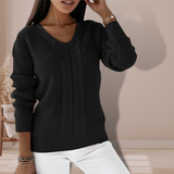 Women's V-Neck Sweater in Twisted Knit – Casual Winter Sweater