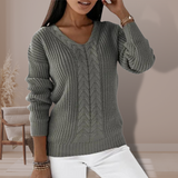 Women's V-Neck Sweater in Twisted Knit – Casual Winter Sweater