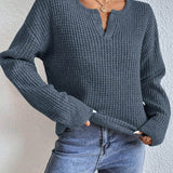 Elegant Women's Sweater with V-Neck in Textured Fabric – Long Sleeves