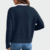 Women's V-neck Sweater with Lace Trim – Elegant and Stylish Top