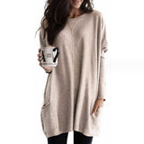 Women's Casual Cut Sweater Dress – Long Sleeves, Slightly Loose Round Neck