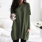 Women's Casual Cut Sweater Dress – Long Sleeves, Slightly Loose Round Neck