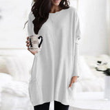 Women's Casual Cut Sweater Dress – Long Sleeves, Slightly Loose Round Neck