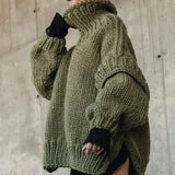 Chunky Turtleneck Sweater for Women – Oversized Knitted Sweater with Puff Sleeves