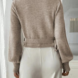 Elegant women's crossover sweater – Chic, modern style with puff sleeves